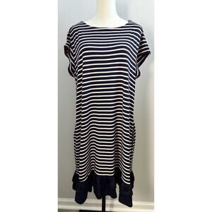 Suzanne Betro striped t-shirt dress with a ruffled hem Blue/pink Size 2X Casual